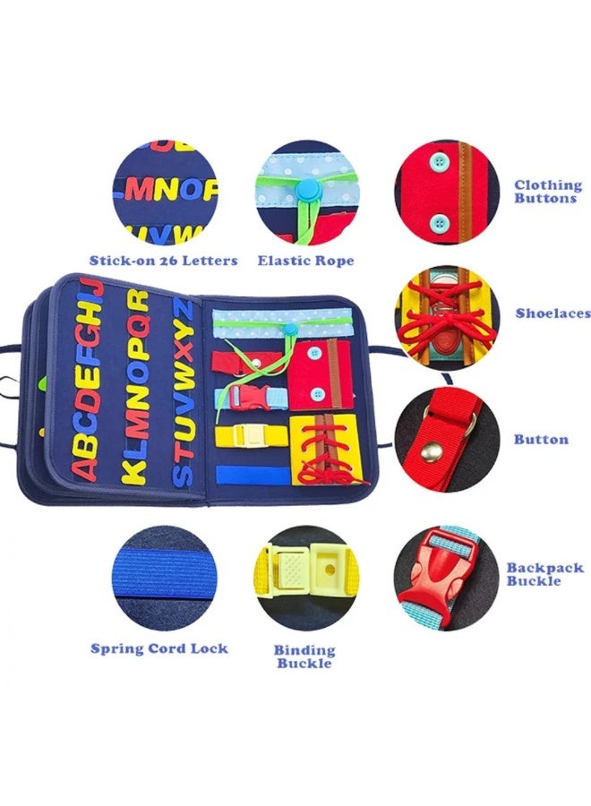 SnuzzleMart Felt Busy Board Book for Toddlers – Montessori Sensory Toy for Basic Life Dress Skills – Travel Activity Bag with Zippers, Buttons, Lacing & Alphabets – Educational Gift for Fine Motor Skills & Learning - Image 3